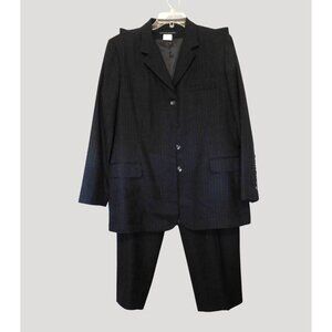 Morton Bernard Black Pinstripe Jacket Pant Suit Womens Size 16 Wool Blend Lined